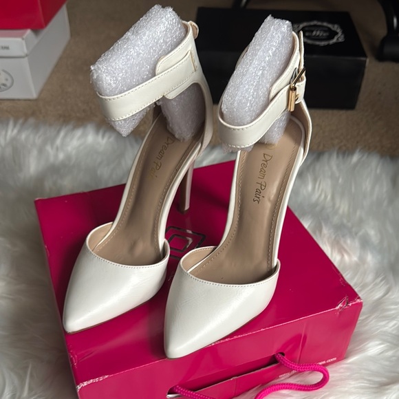 Shoes - Women's White Ankle Strap Heels